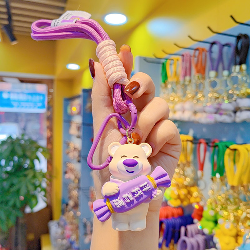 Resina de dibujos animados fresa caramelo oso llavero mujer lindo exquisito teléfono móvil cadena pulsera muñeca llavero adornos