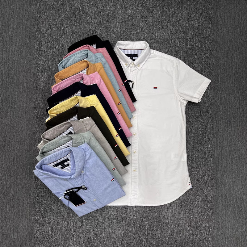 Shirt Men's Short-Sleeved Summer Men's Shirt White Loose Large Size Casual Iron-Free Cotton Half-Sleeved Shirt Oxford Textile Tm