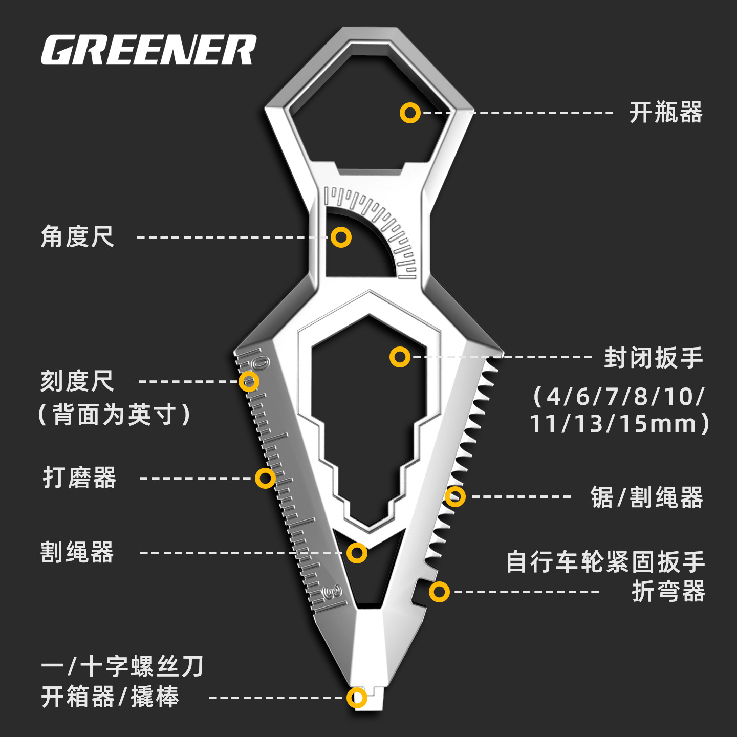 Verde forestedc llave multifuncional portátil multifuncional espada de mano gadget portátil combinación de llave de abertura