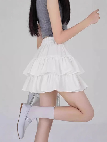 Black Puff Cake Skirt Women's Summer New Elastic High Waist Slimming Petite Anti-See-Through A-Line Mini Skirt