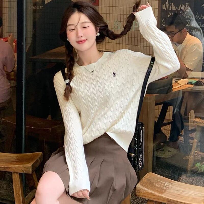 Korean Style Simple Elegant Pure Color Twist Round Neck Long-Sleeved Knitwear Women's New Autumn Commuter Versatile Top