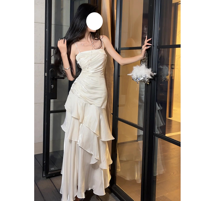 New Niche French Style Suspender Dress for Women with Asymmetrical Ruffles and Fishtail Coming-Of-Age Birthday Dress