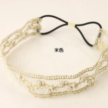 欧美发饰串珠珍珠甜美蕾丝头箍发带弹力头带头饰跨境供货