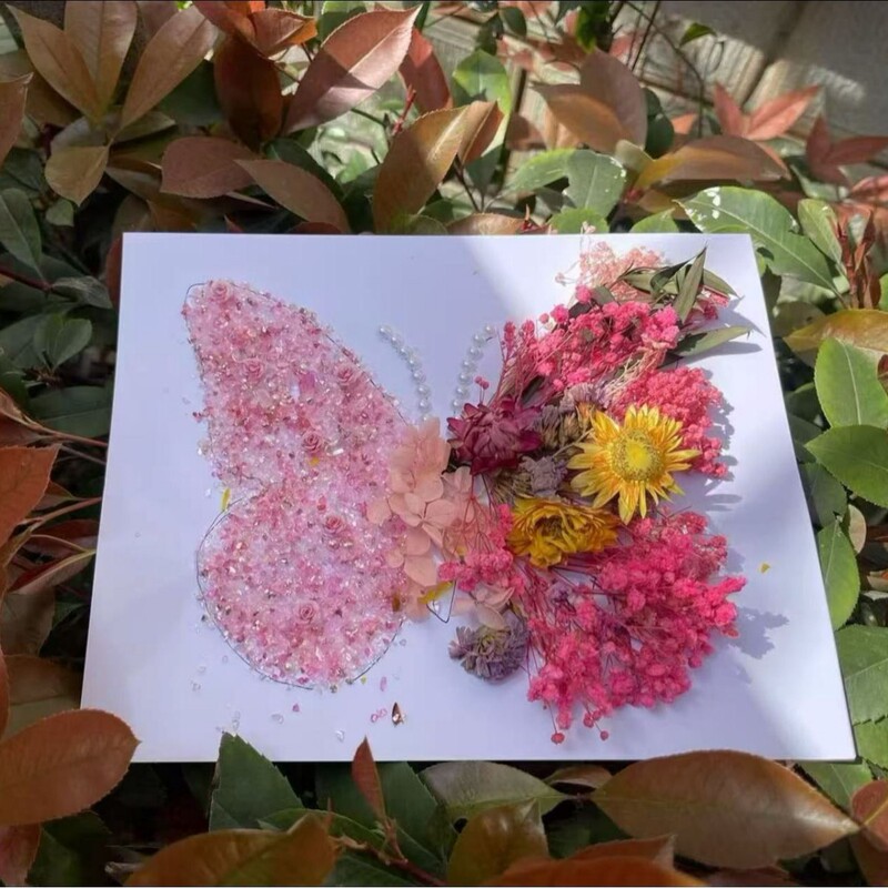 バレンタインドライフラワー水晶材料バッグ手作りドライ花石画紫蝶フォトフレームカッププレゼントdiy緑|undefined