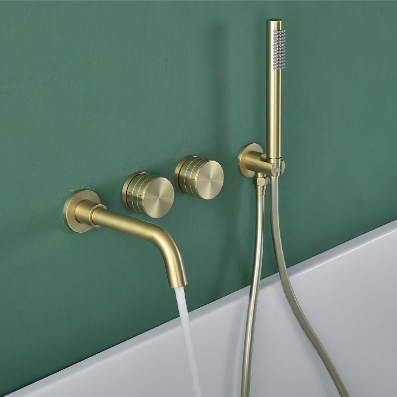Brushed Gold Bathtub Concealed Faucet with Hot and Cold Water, Gun Gray, Wall-Mounted, Embedded Shower Set, All-Copper Bathroom Fixtures