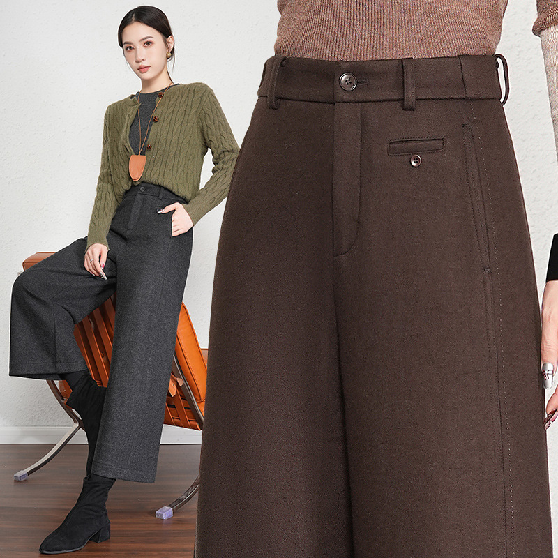 Tencel Woolen Cropped Curved-Leg Pants for Women 2026 Autumn/Winter Suit Pants High-End Loose Slimming Wide-Leg Pants for Petite Figures Tencel Woolen Cropped Curved-Leg Pants for Women 2026 Autumn/Winter Suit Pants High-End Loose Slimming Wide-Leg Pants for Petite Figures