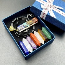 热卖亚马逊新款 欧美七彩碎石树脂合成吊坠项链瑜伽饰品项链批发