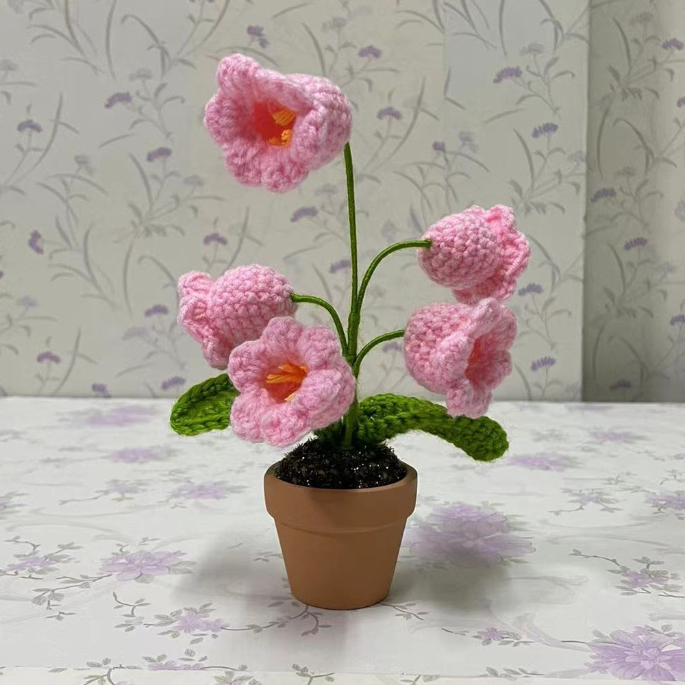 Flores de lirio de los valles tejidas a mano con hilo de ganchillo, flores artificiales, flores de campanilla, flores falsas, lirios de los valles artificiales, productos terminados al por mayor de ganchillo.