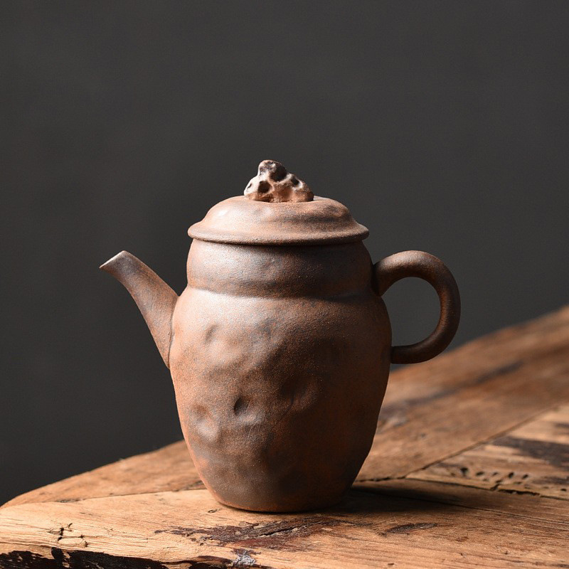 Original Mineral Coarse Pottery Teapot, Old Rock Mud Handmade Irregular Pot, Household Retro Tea Set, Ceramic Single Pot