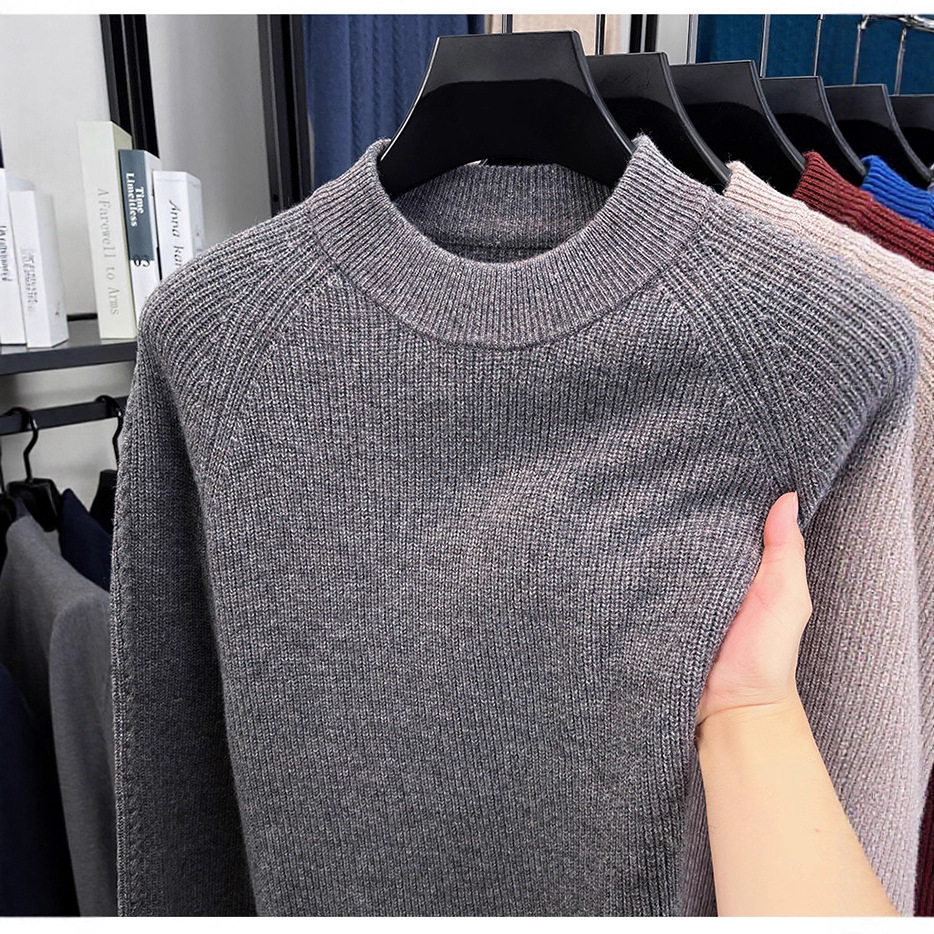 Suéter para hombres otoño y invierno nuevo abrigo casual camiseta de punto de cuello medio alto suéter de lana para hombres