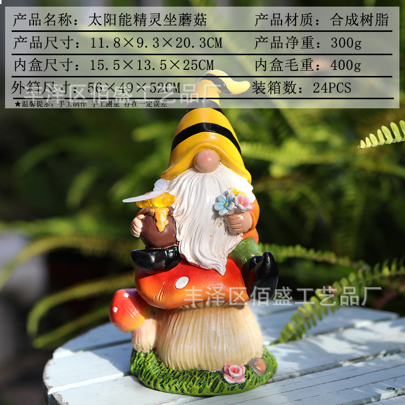 Decoración de patio transfronterizo lámpara solar Elf bienvenido tarjeta enana hongos resina artesanía goblin ornamentos