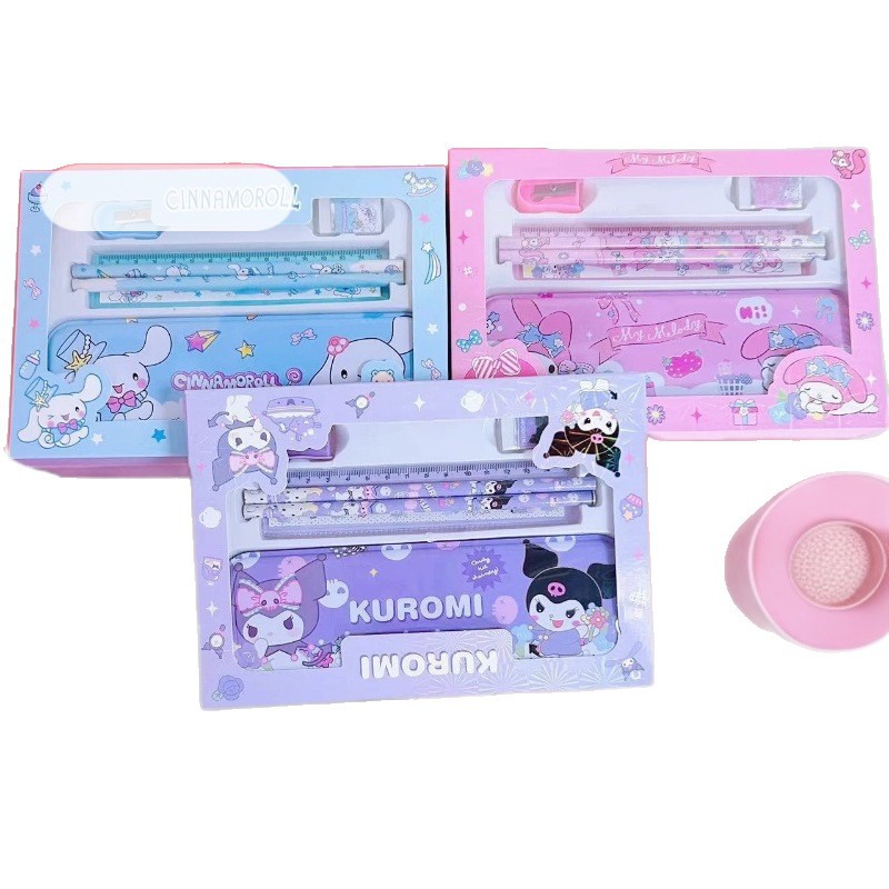 Set de Papelería Sanrio con Diseño de Mascotas, Set de Lápiz y Regla de Kuromi de Alta Calidad, Papelería para Estudiantes, Regalo y Premio para el Día del Niño.
