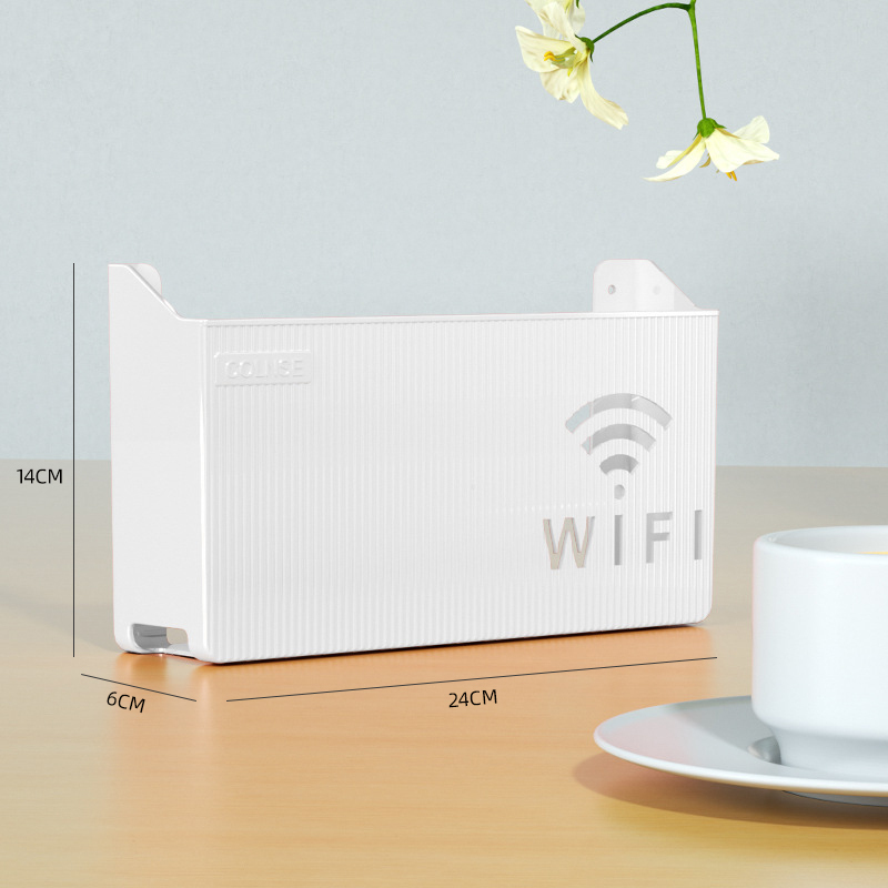 路由器收纳盒壁挂式免打孔理线盒wifi固定器光猫机顶盒客厅置物架|undefined