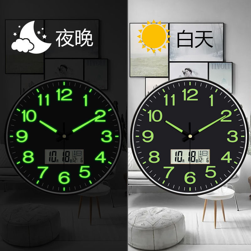 時計家庭用壁掛け夜光掛け時計寝室客間石英時計円形時計軽贅沢壁掛け時計|undefined