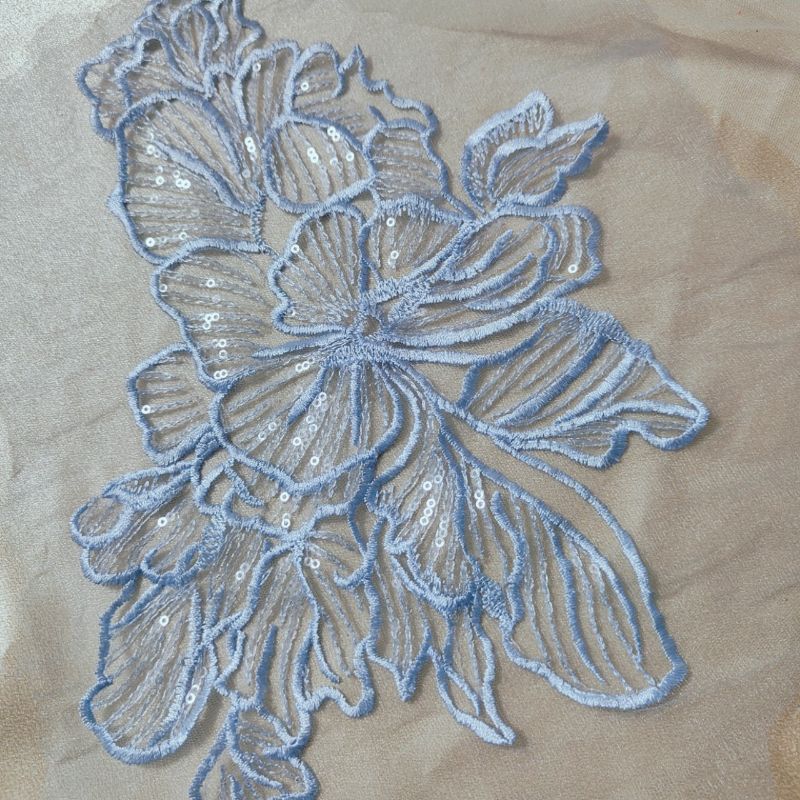 5色入珠片刺绣蕾丝花片DIY婚纱礼服头巾饰品配件辅料豆沙藏青酒红