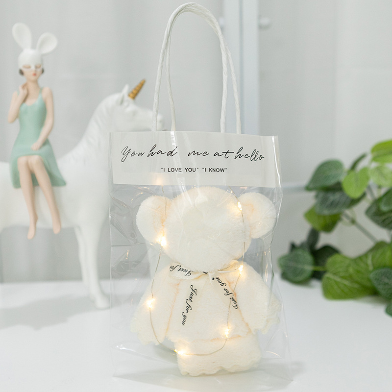 珊瑚绒白色熊+手提+暖灯