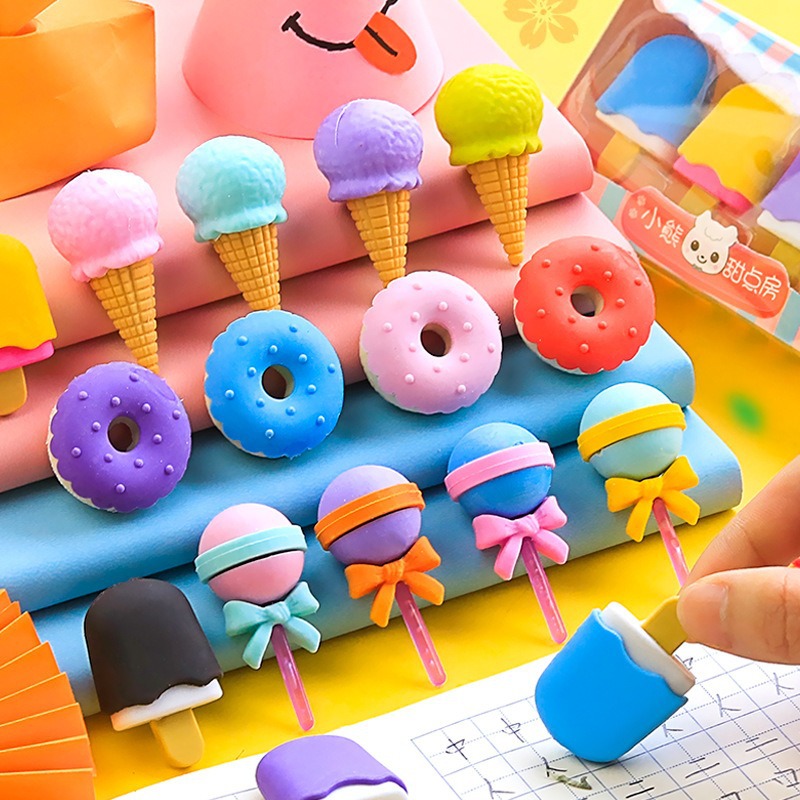 Eraser stationery gift creative styling set hamburger cartoon student eraser ice cream cake eraser