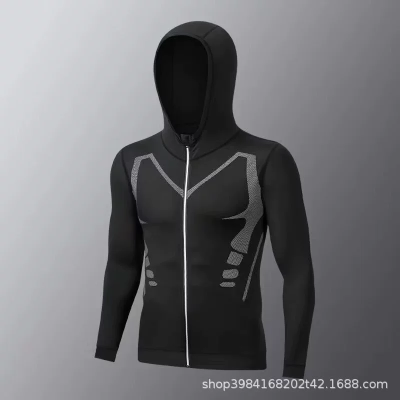 Спортивная одежда куртка мужское быстрое сухое фитнес-снаряжение перья бега с длинными рукавами с капюшоном топ весенний марафон