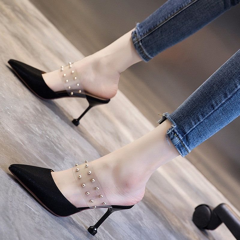 High-Heeled Slippers for Women, Summer Outdoor Wear, Sexy Pointed-Toe High-Heeled Shoes, Thin Heels, 2026 New Versatile Satin Closed-Toe Sandals High-Heeled Slippers for Women, Summer Outdoor Wear, Sexy Pointed-Toe High-Heeled Shoes, Thin Heels, 2026 New Versatile Satin Closed-Toe Sandals