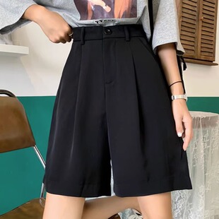 Plus Size Women's Summer New High-Waisted Slimming Black A-Line Suit Shorts for Chubby Petite Women, Casual Shorts