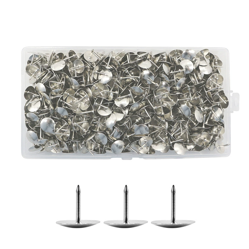 Трансграничные 600 штук в пластиковой коробке серебряный гвоздь с большой головкой офисный гвоздь для рисования с плоской головкой никелированный рисунок гвоздь толкать гвоздь с круглой крышкой для ногтей