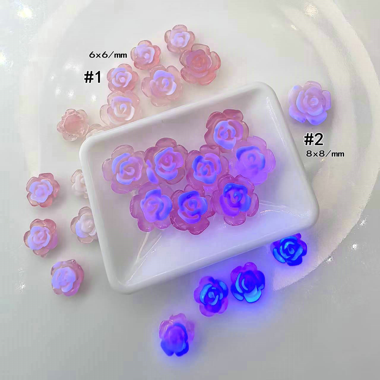 大小夜光光变玫瑰花夏天热卖美甲饰品外贸出口内销地摊都可以00