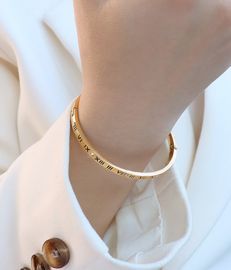 Neue Instagram-Modenische, vielseitiges digitales Diamant-Set, schmale Version, Armband aus Titanstahl, vergoldeter Schmuck für Frauen_voghion.com