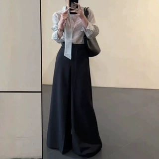简约条纹飘带设计感长袖上衣衬衫女春秋新款气质百搭时尚通勤衬衣