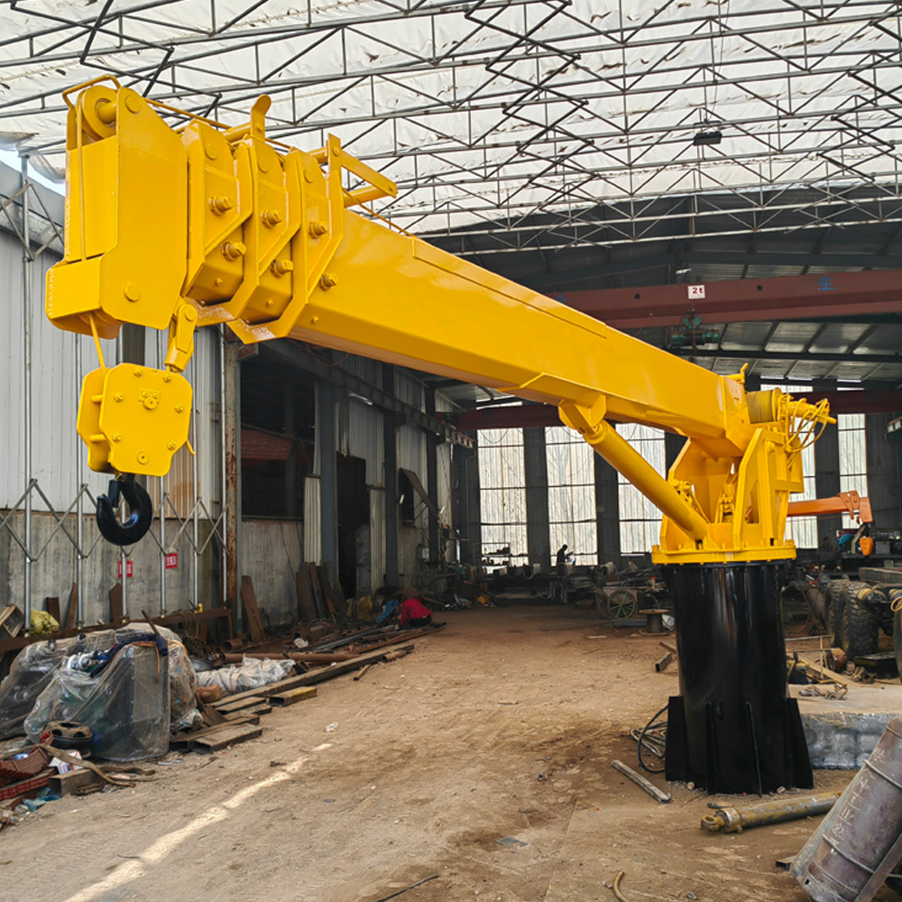 码头固定吊机 渔船装卸货物船用起重机 小型液压伸缩臂船吊