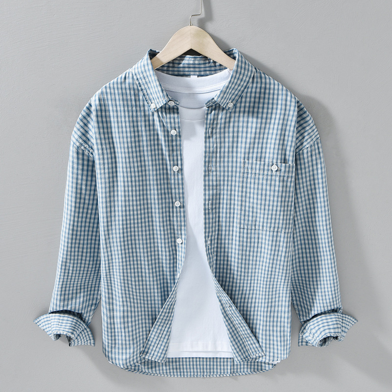 Japanese-Style Oversized Drop-Shoulder Plaid Long-Sleeve Shirt for Men, Trendy Pure Cotton, Fashionable Versatile Artistic Casual Loose Shirt 3326 Japanese-Style Oversized Drop-Shoulder Plaid Long-Sleeve Shirt for Men, Trendy Pure Cotton, Fashionable Versatile Artistic Casual Loose Shirt 3326