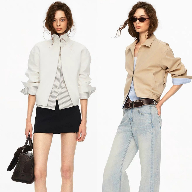 salthe* Tencel Cotton Two-Tone Striped Stand Collar Jacket for Women, Patchwork Flip-Sleeve Short Casual Coat salthe* Tencel Cotton Two-Tone Striped Stand Collar Jacket for Women, Patchwork Flip-Sleeve Short Casual Coat