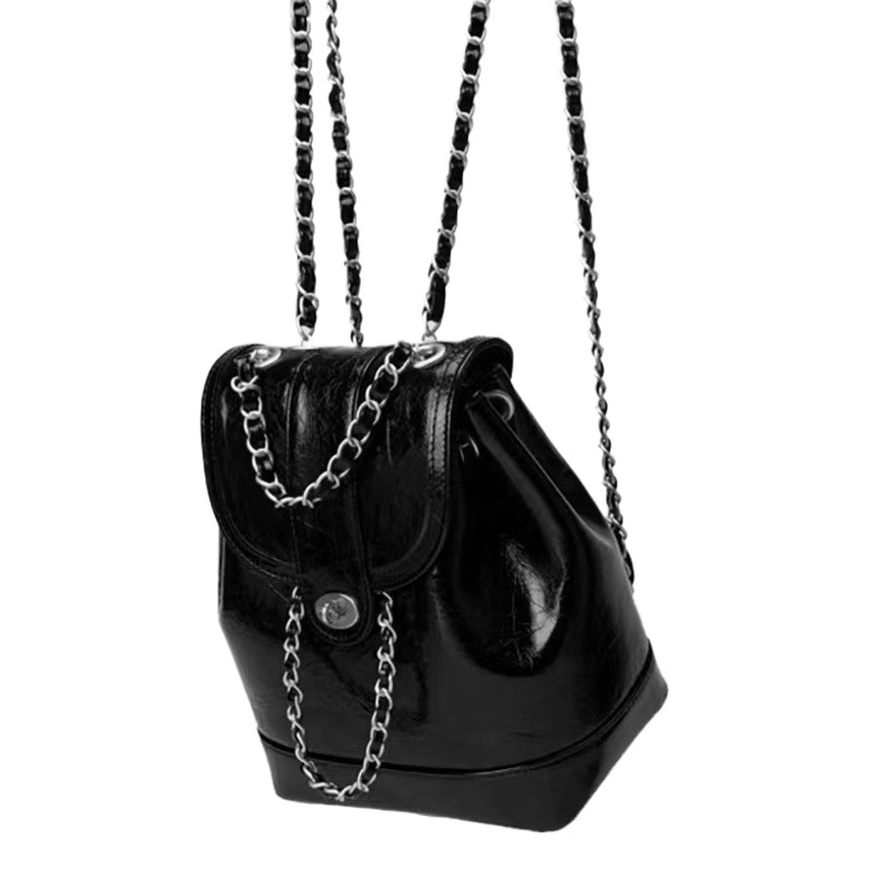 Mochila de las mujeres estilo coreano Chanel estilo cadena mochila mujer estudiante ins estilo Mochila pequeña bolsa aceite cera cuero