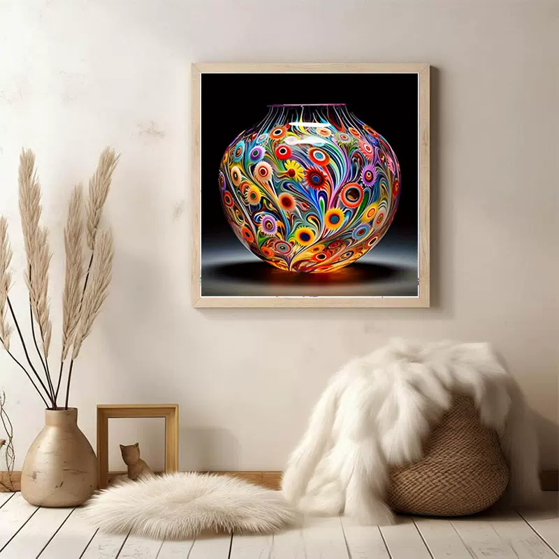 跨境亚马逊钻石画diy5d手工满钻装饰画贴画带框花瓶创意