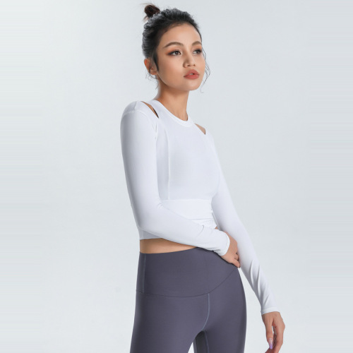 European and American navel-baring sports long-sleeved women's elastic slimming tights yoga clothes tops quick-drying T-shirts running fitness clothes