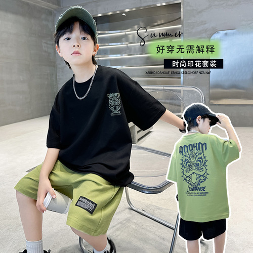 Children's summer casual stylish middle child Korean version fashionable relaxed loose street cool two-piece set