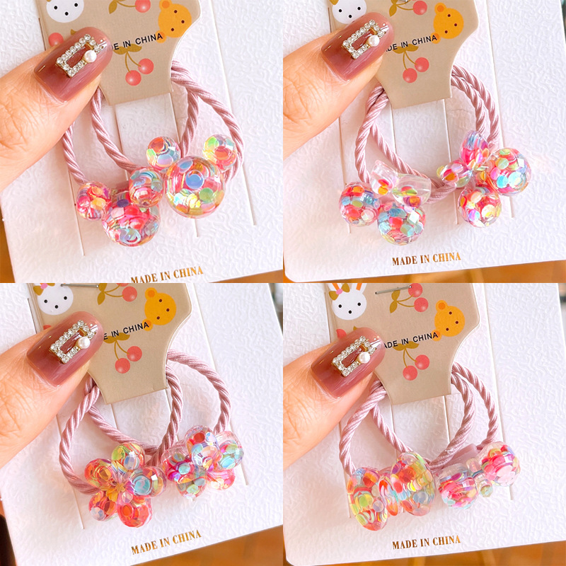 Korean version of children's sequin bow tie hair tie cartoon Mickey Cherry pair of hair rope cute girls hair tie rubber band headwear