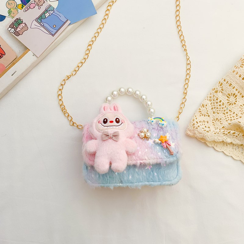 2025 nuevo bolso de niñas de estilo extranjero, bolso de hombro para niños, bolso de peluche, bolso de mano para niñas