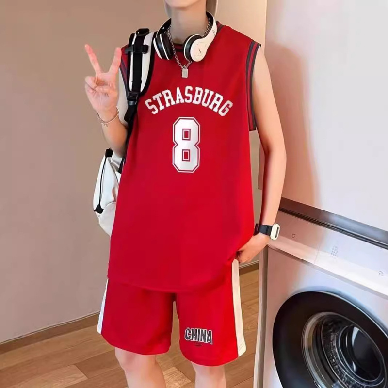 Basketball Training Fitness Sports Suit Men's Summer Running Quick-Drying Jersey Sleeveless Vest T-Shirt Shorts Two-Piece Set Basketball Training Fitness Sports Suit Men's Summer Running Quick-Drying Jersey Sleeveless Vest T-Shirt Shorts Two-Piece Set