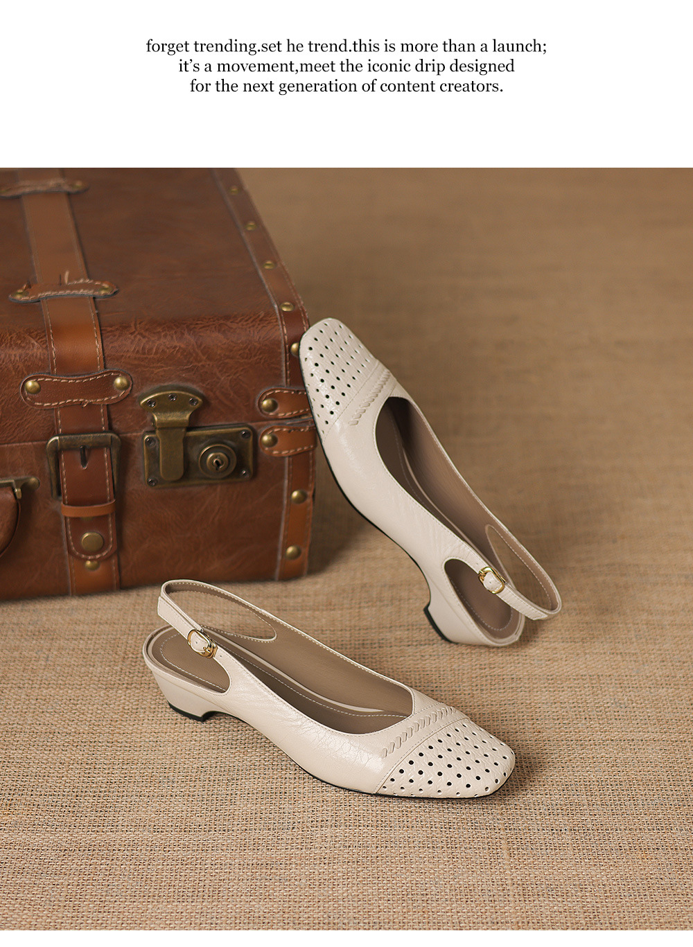 Sandal nữ gót thấp 3.5 cm mũi kín quai ngang khóa một chữ — Sương mù xanh chi tiết 17