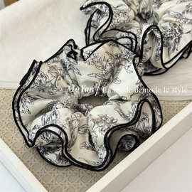 韩版四层小蛮腰褶皱复古印花大肠发圈女水墨花朵头绳气质马尾发绳