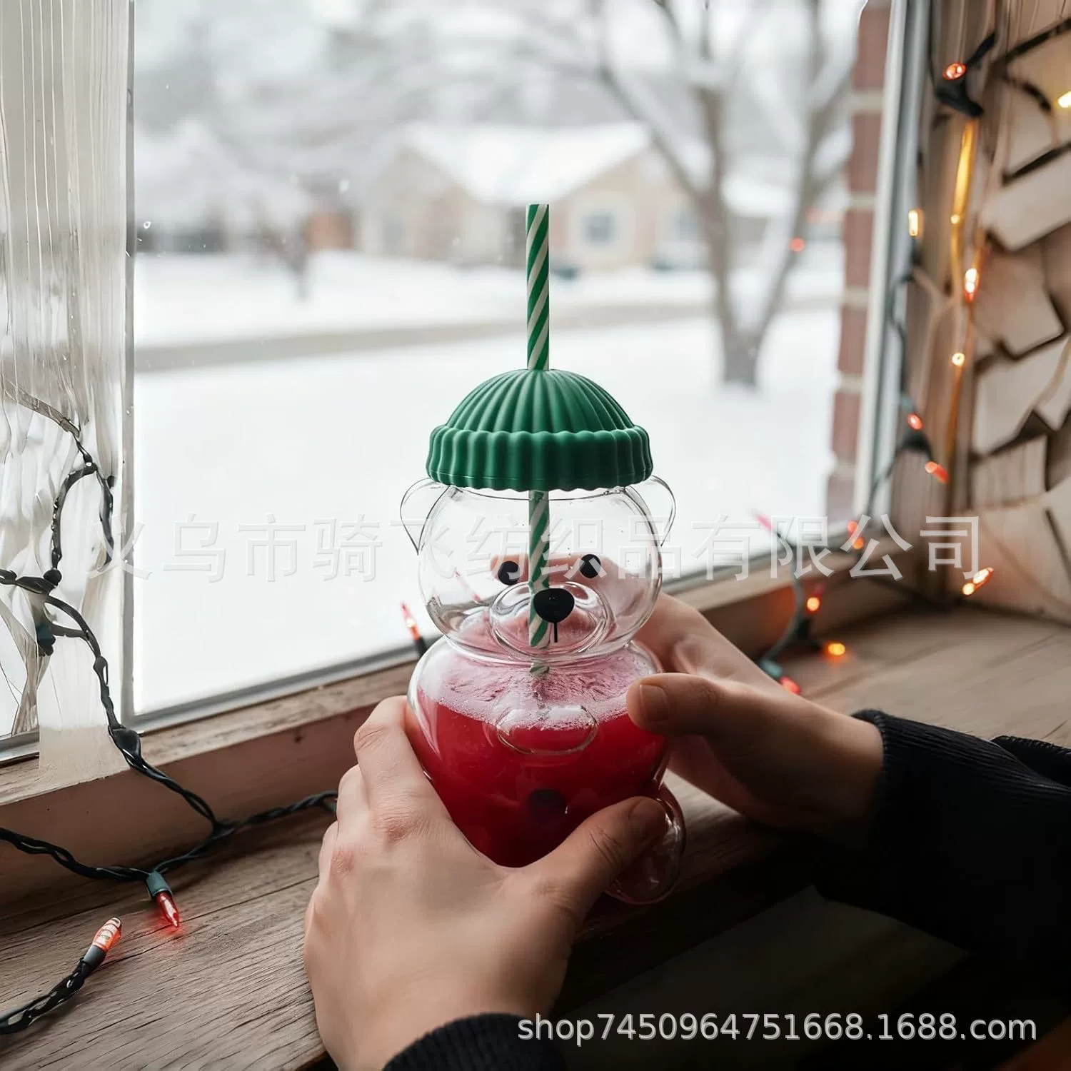 Стакан-бурбон Starbuck со стеклом и трубочкой 17oz прозрачный медвежонок с трубочкой