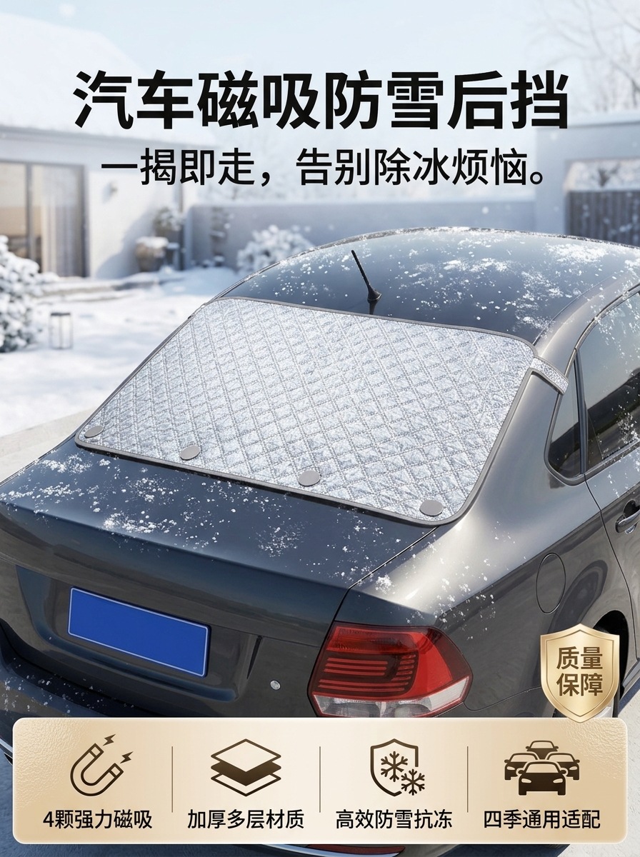 Car rear window snow cover, thickened, sun-proof, UV-resistant, magnetic rear windshield cover, winter frost and freeze protection