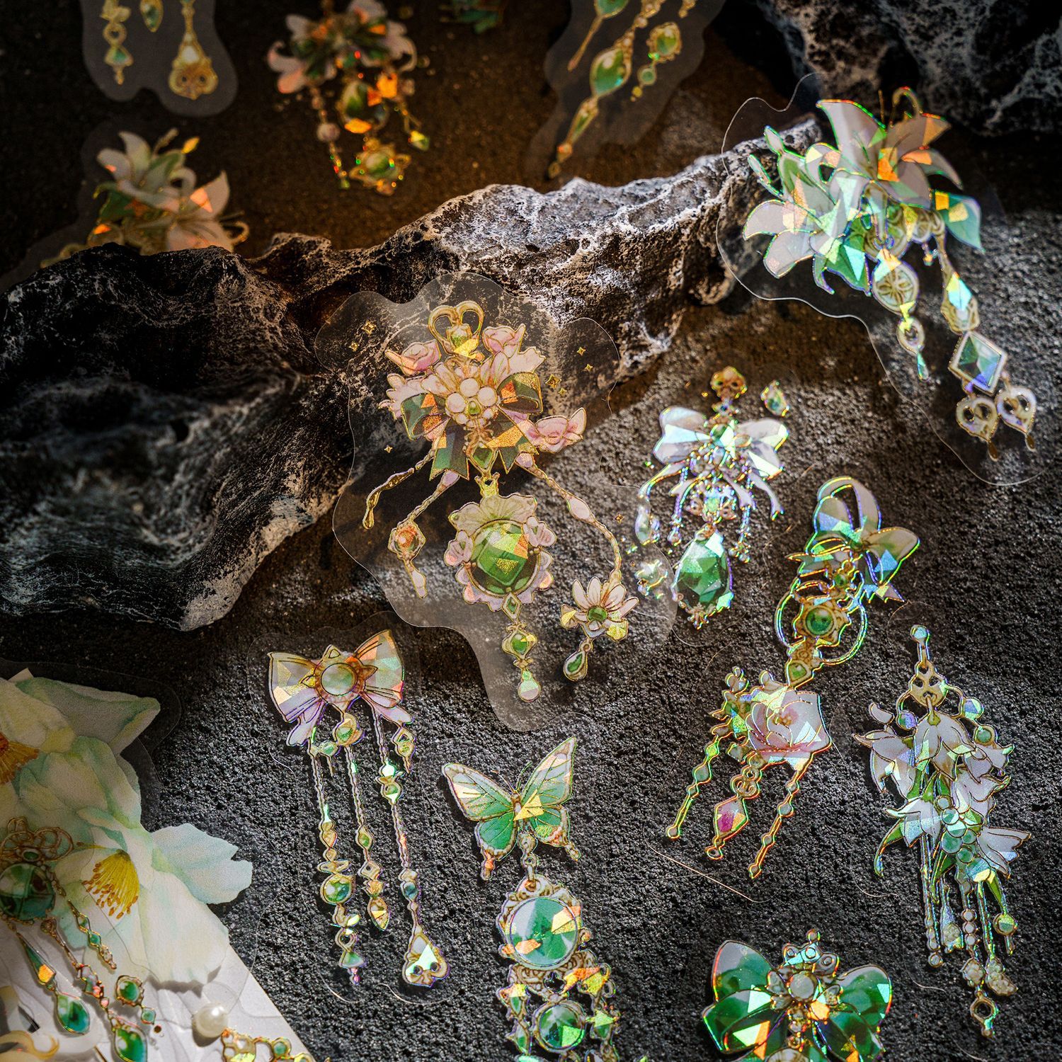 Paquete de etiqueta engomada de la joyería sin límites retro Diario frontera Mo Cristal de hielo PET tridimensional