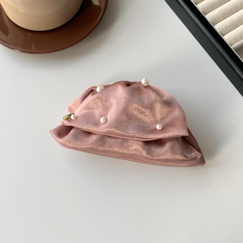 法式珍珠蝴蝶结抓夹光泽感缎面贝壳发抓鲨鱼夹饱满后脑勺发爪发饰|undefined