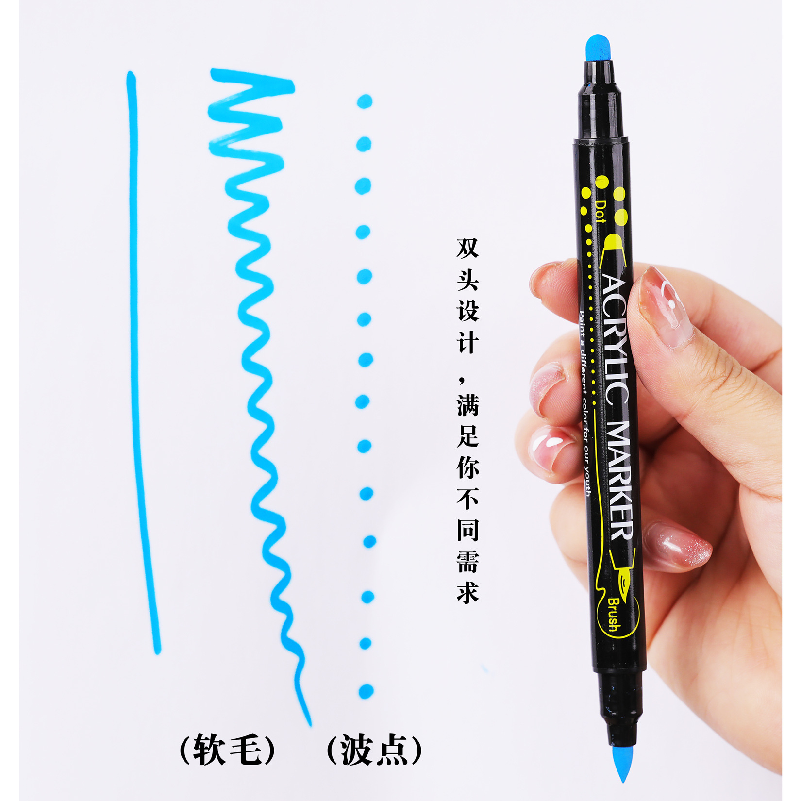Guangna marcador acrílico de doble cabeza nuevo bolígrafo/pincel de escritura suave de color GN6700-24 a base de agua respetuoso del medio ambiente e insípido