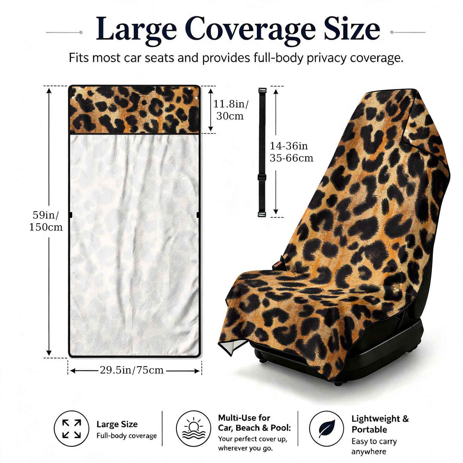 Printed bath towel and car seat cover 2-in-1, ultra-fine fiber outdoor beach and car dual-use universal seat cushion