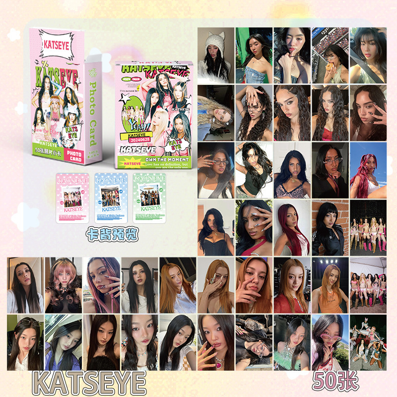 Katseye Small Card Boxed 50 Pieces 57X86Mm Korean Girl Group Star Laser Lomo Card Postcard