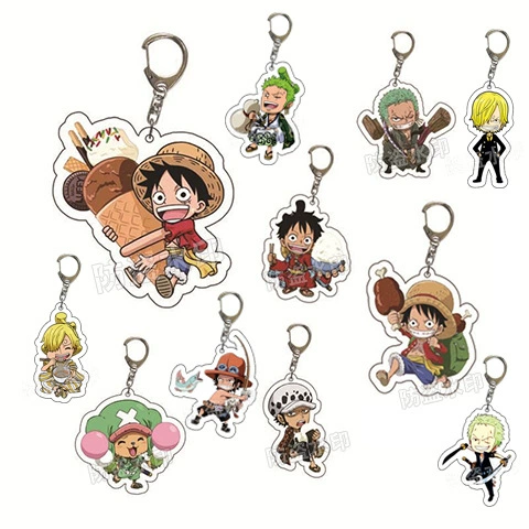 Acrylic One Piece double‑sided keychain, 6 cm, Luffy & crew characters, single or multi‑pack