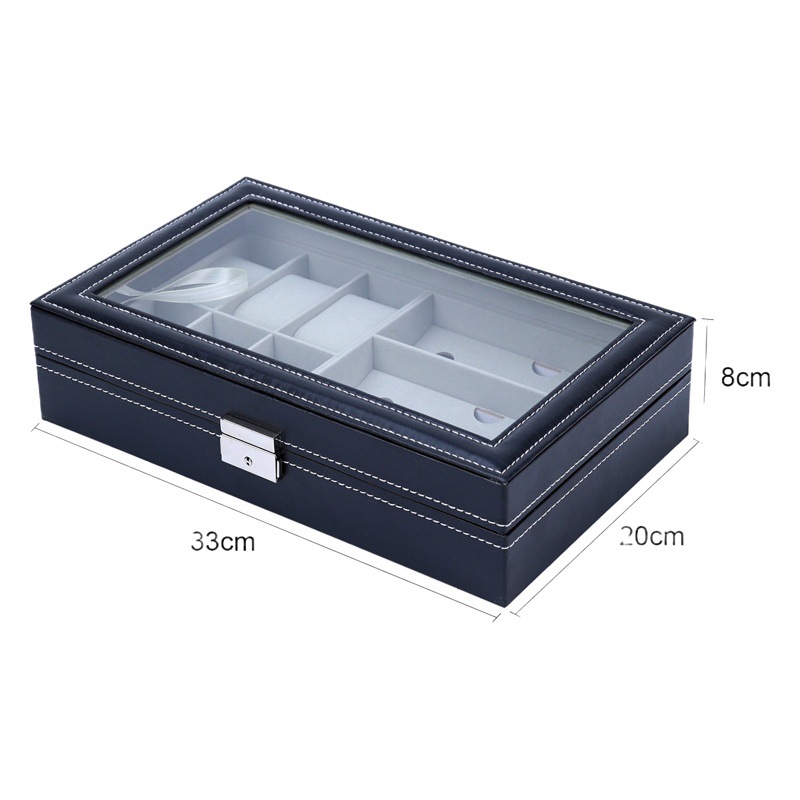 De alto grado negro PU cuero reloj caja ojo caja de gran capacidad de almacenamiento