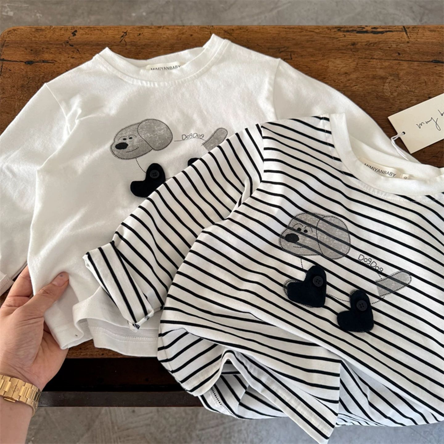 Children's Long-Sleeved T-Shirt Spring & Fall New Baby Boy and Girl Stereo Cartoon Stripesd Puppy Bottoming Shirt